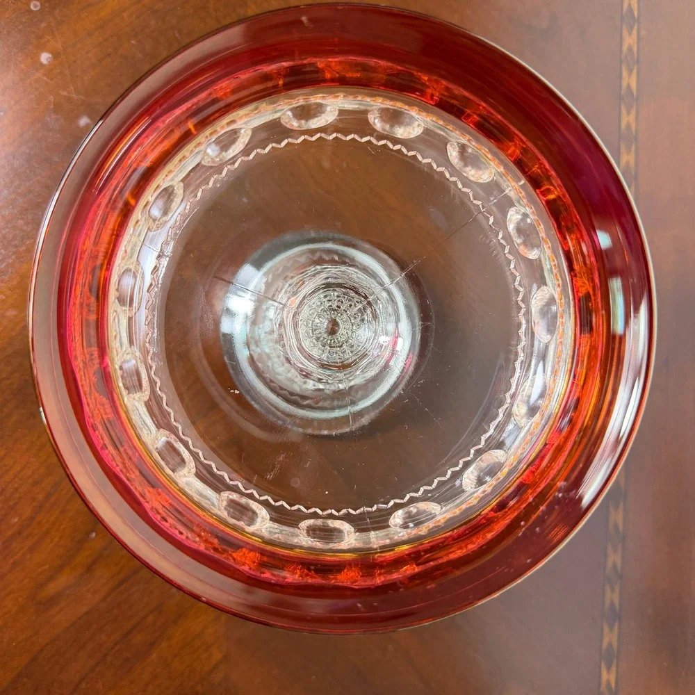 Vintage Indiana Glass Kings Crown Thumbprint Ruby Flash Compote Pedestal Bowl